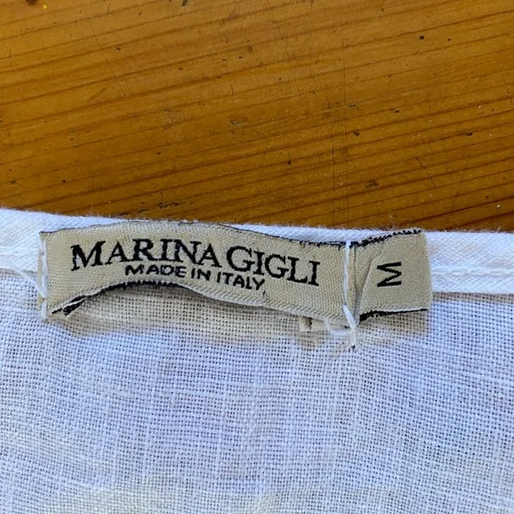 Marina Gigli white linen with cotton lace Blouse size medium - Picture 2 of 5